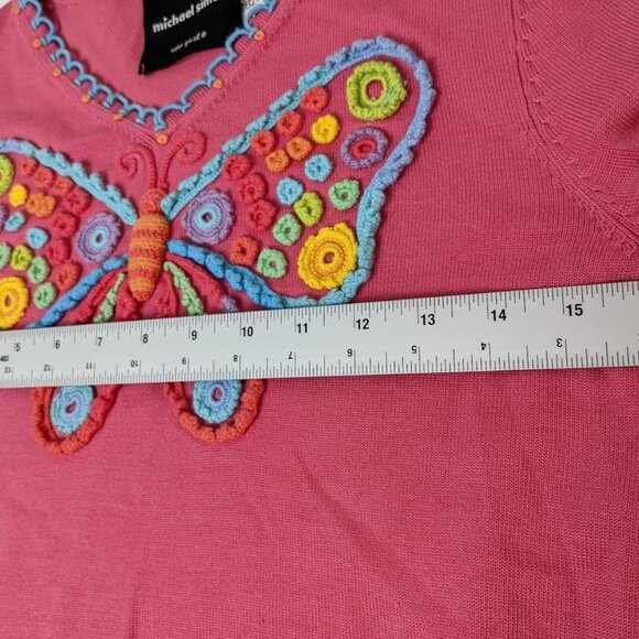 Women’s Michael Simon Pink Long Sleeve Sweater Sz S Butterfly New York VTG - Picture 9 of 11